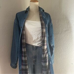 Vintage American Blue Plaid Fleece Lined Denim Shacket